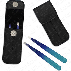 Juego de Pinzas para Cejas de Acero Inoxidable con Punta Inclinada en Degradado Azul Cielo, Estuche de Cuero PU, Herramienta de Belleza de Precisión, OEM - Product Image 6