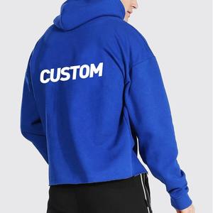 เสื้อฮู้ดดี้โอเวอร์ไซส์ผ้าฝ้ายเฟรนช์เทอร์รี่แบบยูนิเซ็กซ์  ไม่มีเชือกผูก  ชายเสื้อตัดดิบ  ความยาวสั้น  สีพื้น  สำหรับผู้ชาย  รับสกรีนลายตามสั่ง - Product Image 4