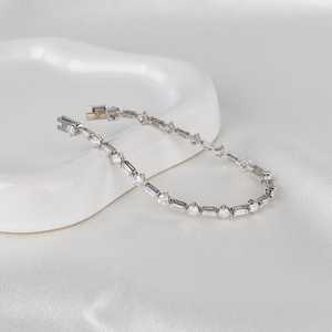Romantic Moissanite Emerald & Round Cut Diamond Tennis <b>Bracelet</b> For Women's 925 Silver Fine Jewelry Wedding Gift For Lovers - Product Image 4