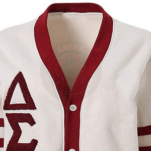 Sorority Sigma <b>White</b> <b>Knitted</b> <b>Cardigan</b> Women's Sweater Red V-Neck Greek Embroidery DST Letter Cotton Long Sleeve University Wear - Product Image 2