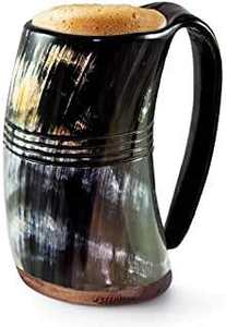 Verre à bière en corne de Viking authentique, fait main, avec base en bois, idéal pour la méad - Product Image 2