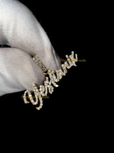 Hot Selling 10K Solid Gold Personalized Cursive Script Bling Pave Nameplate Necklace VS Real Natural Diamond Custom Pendant Gift - Product Image 3