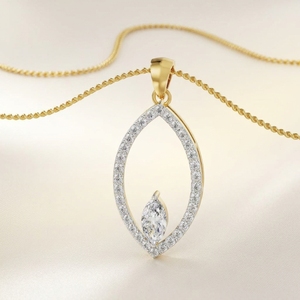 Open Marquise <b>Frame</b> Solitaire Pendant Marquise Cut Lab Grown Diamond Side Pave Accent Gold Plated 14K Women's - Product Image 1