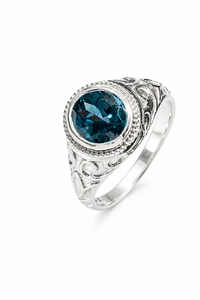 Anillo de Topacio Azul Londres en Plata de Ley 925 con Baño de Rodio y Engaste de Garra de Lujo KLSR12379 - Product Image 1