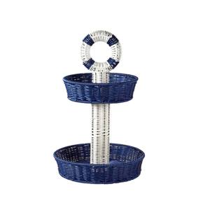 Soporte y bandeja de mimbre de 2 niveles, estilo náutico, multifuncional, para servir, para baño, sala de estar, fiestas, almacenamiento de vajilla, Vietnam - Product Image 1