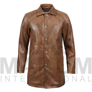 Abrigo Largo de Cuero Genuino Marrón para Hombre con Cierre de Botones, Cuello Camisero, Resistente al Viento, Chaqueta Casual de Otoño - Product Image 6