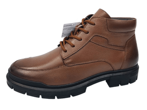 <b>Brown</b> Genuine Leather Ankle <b>Boots</b> Round Toe <b>Lace</b>-up Rubber Outsole EVA Midsole Anti-Slippery All Seasons - Product Image 4