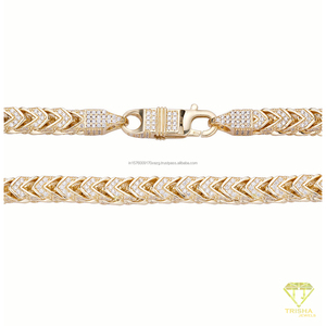 Elegant 925 <b>Sterling</b> <b>Silver</b> Chevron <b>Chain</b> Necklace Lab Grown Diamond Stones High Fashion <b>Mens</b> Jewelry For Global Wholesalers - Product Image 5