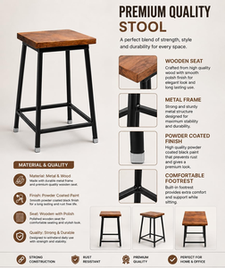 Tabouret de bar industriel en bois avec plateau, structure en métal noir, style vintage, chaise haute pour café, restaurant, mobilier de maison - Product Image 5