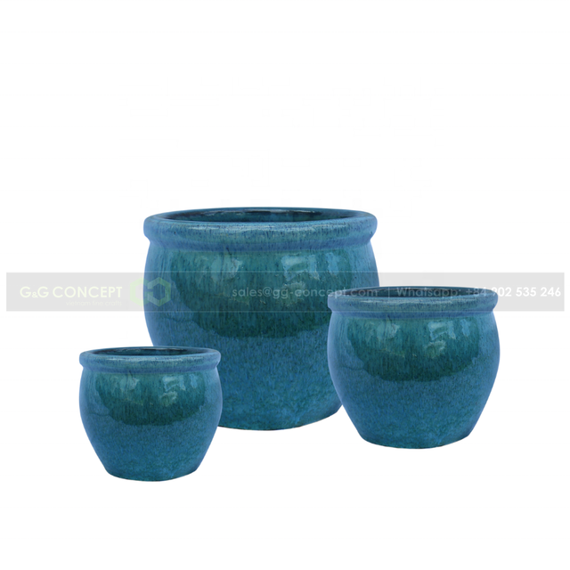 Round Marble Blue Ceramic Planter Pots for Garden Unique Design, Supplier Ceramic Plant Pot Cheap Price