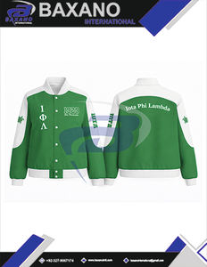 Chaqueta de sarga de algodón estilo carreras Iota Phi Lambda IPL Sorority, ropa griega, chaqueta de carreras con cuello alto y bloques de color para hermandades. - Product Image 4