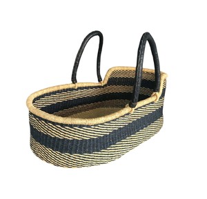 Traditional diagonal black-and-white handle seagrass <b>changing</b> <b>basket</b> working as versatile rattan <b>changing</b> kid <b>basket</b> - Product Image 1