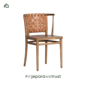 Chaise de salle à manger en teck naturel avec coussin en lin, design minimaliste, portable - Alvin - Product Image 1