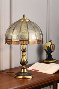Traditional Table <b>Lamp</b> with Glass Shade and Chain Pull <b>Switch</b> for Bedroom Decor - Product Image 1