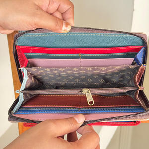 Fashion Small Color Block Recycled Leather Wristlet Wallet with Card Slots Three Compartment Cell Phone Crossbody Bags for Women - Product Image 5