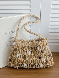 Bohemian Crochet <b>Shoulder</b> Bag With Stone Beads Hollow Out Design Summer Style Single <b>Strap</b> Women's Handbag - Product Image 4
