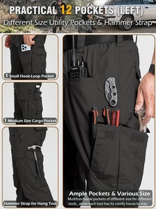Men's <b>Black</b> Workwear <b>Pants</b> Multiple Pockets Elastic Waist Quick Dry Canvas Fabric Straight Fit for <b>Work</b> - Product Image 5