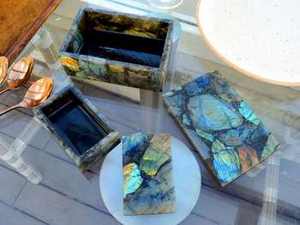 Boîte à bijoux en labradorite, boîte de rangement rectangulaire, décoration d'intérieur, boîte à bijoux en cristal avec incrustation en résine époxy, boîte en marbre - Product Image 2