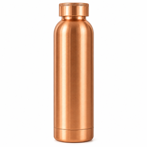 Bouteille d'eau en cuivre brossé avec bouchon à vis strié, finition métallique lisse, gourde cylindrique réutilisable |   Premium Moderne - Product Image 1