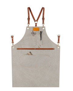 Delantal Profesional de Lona Encerada y Cuero Duradero con Cremallera y Tirantes Cruzados Ajustables para Chef, Barista, Barbero, Carpintero y Herramientas - Product Image 4