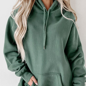 Sudadera con Capucha Extra Grande para Mujer, Color Sólido, Manga Larga, Tejida en Algodón, para Otoño, con Bolsillos - Product Image 5
