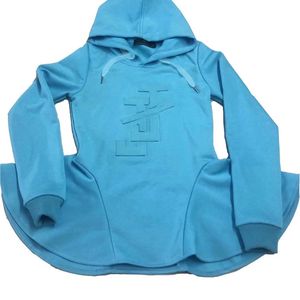 เสื้อฮู้ดดี้ผู้หญิงสีฟ้า ดีไซน์พิมพ์ลายนูน แขนยาว ทรงเปปลัม ผ้าฝ้ายนุ่ม สวมใส่สบาย แฟชั่นลำลอง - Product Image 1