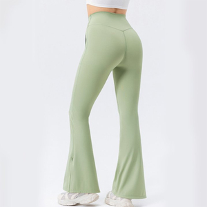 Adult Women's Breathable Quick Drying <b>Flared</b> <b>Legging</b> Green Color Seamless Flare <b>Leggings</b> For Gym Workout Running Activewear - Product Image 2