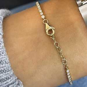 Round Cut Lab Grown Diamonds Tennis Bracelets 14K 18K Solid Gold Bezel Set Lobster Clasp <b>Adjustable</b> Dainty Minimalist Stacking - Product Image 4