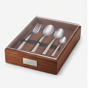 Ensemble de couverts modernes avec manche à motif damier, finition miroir haute brillance, ustensiles en métal résistants à la rouille pour les dîners de mariage - Product Image 6