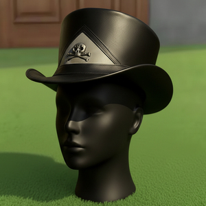 Chapeau haut de forme en cuir noir fait main de qualité supérieure, style gothique steampunk avec motif de crâne, pour cosplay - Product Image 2