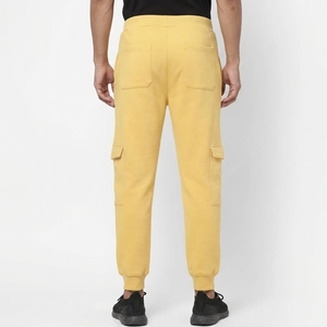 Pantalon de survêtement jaune décontracté pour homme, taille élastique, cordon de serrage, poches latérales, en coton mi-lourd, idéal pour l'automne - Product Image 2