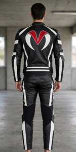Conjunto de Chaqueta y Pantalones de Cuero Blanco y Negro para Motociclismo para Hombre - Product Image 2