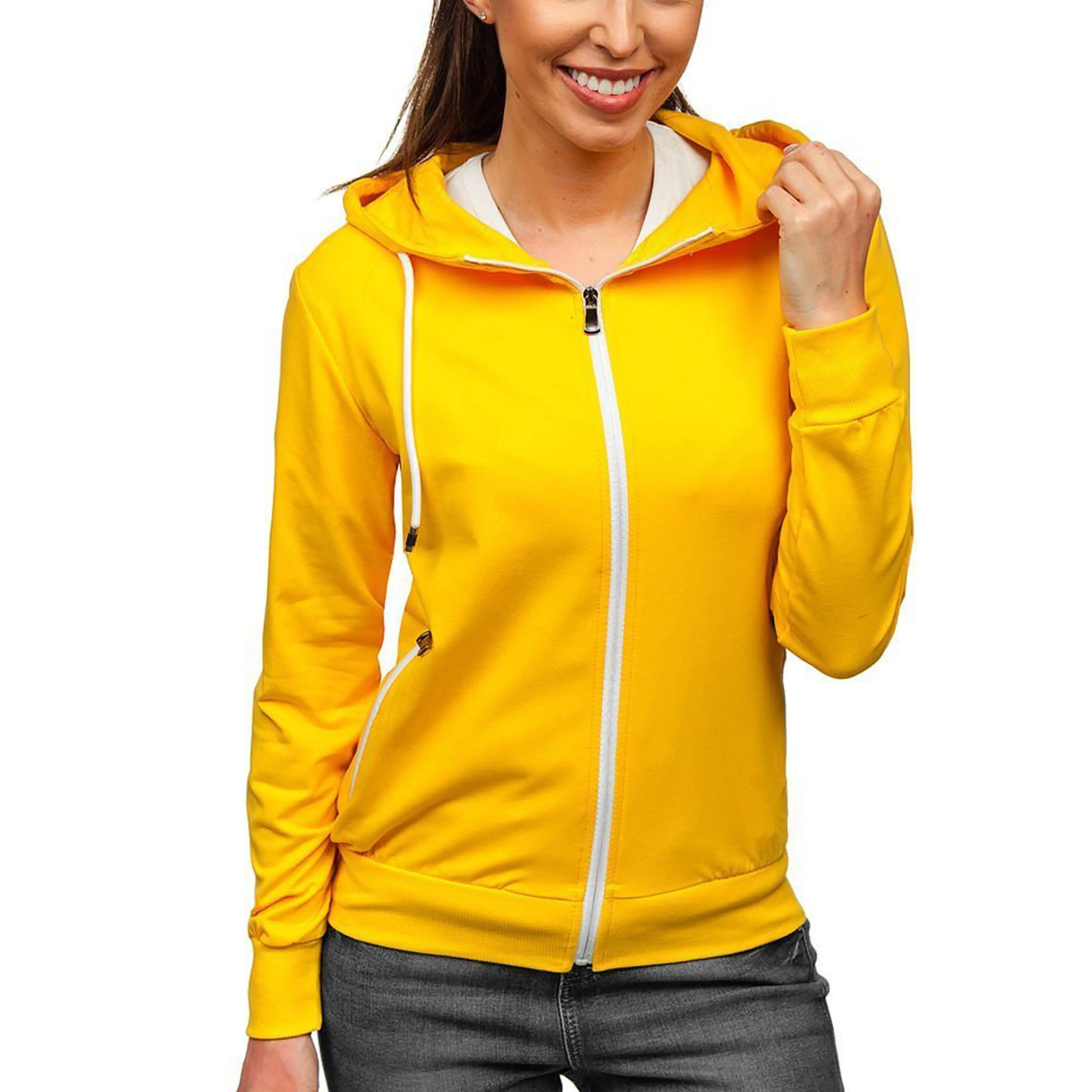 Hoodie Wanita Ukuran Plus, Hoodie Wanita Ukuran Besar Kasual, Ritsleting Wajah Penuh Kustom XXL