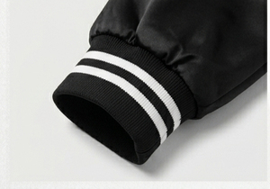 <b>Black</b> Satin Varsity Jacket Cropped Shiny Finish - Product Image 5