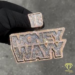 Collier pendentif personnalisé de haute qualité, entièrement serti de pierres, bijoux de luxe tendance hip-hop - Product Image 2