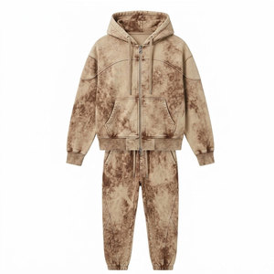 Conjunto de Ropa Urbana Casual para Hombre, Chaqueta con Capucha y Cremallera Completa con Lavado Ácido y Pantalones Jogger Ajustados a Juego - Product Image 1