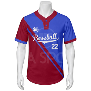 Maillot de baseball personnalisé pour homme, manches courtes, impression par sublimation, anti-humidité, couleurs rouge et bleu contrastées, uniforme de sport, vente en gros - Product Image 2