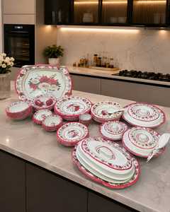 <b>Vintage</b> Floral Ceramic Dinnerware Set 40Pcs Handpainted Dishwasher Safe Plates Bowls Serving Trays - Product Image 1