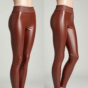 Pantalones de Cuero Sintético PU Impermeables para Mujer, Precio al por Mayor, Estilo Nuevo, Color Sólido, Cintura Alta, para Invierno - Product Image 6