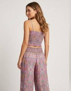 Ensemble 2 pièces bohème pour femme, haut court en mousseline imprimé cachemire et pantalon large, tenue sans manches à fines bretelles coupe ample printemps-été - Product Image 3