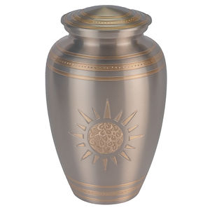 Wholesale Solid Brass Cremation Urn Keepsake Urn Hand Etched Platinum Pewter Finish With Gold Accent Memorial Funeral Urn - Product Image 3