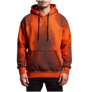 <b>Men</b> Orange Sublimation Hoodie Hexagon Matrix Graphic Oversized Streetwear Sweatshirt Apparel - Product Image 4