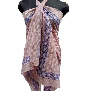 New Hand Block Print Cotton <b>Sarong</b> <b>Wrap</b> for Women, Lightweight Bikini Cover-Up, Summer Beach & Resort Wear - Product Image 3