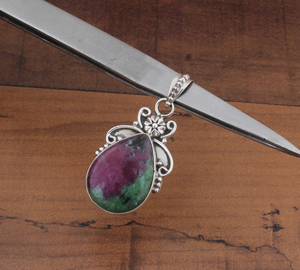 Pendentif en zircon, argent sterling 925, serti clos, collier plaqué platine vintage, vert rose, unisexe, vente en gros 2025 - Product Image 1