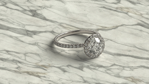 Anillo de Halo con Diamantes Brillantes Redondos, Chapado en Oro de 18K, Anillo de Compromiso Clásico con Halo Circular, Banda Lateral con Diamantes Redondos Pavé, Joyería Fina - Product Image 3