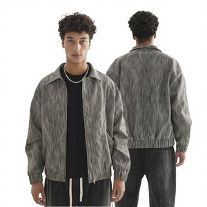 Blouson Bomber Homme en Cuir Véritable Délavé, Col Rabattu, Fermeture Éclair, Style Décontracté Hiver, Streetwear, Coupe Ample, Couleur Unie - Product Image 6
