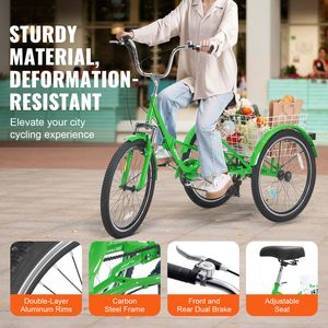 Triciclo Pieghevole per Adulti in Acciaio al Carbonio da 24 Pollici a 7 Velocità con Sedile Regolabile e Cestino Stile Cruiser, Cilindrata 110cc - Product Image 6