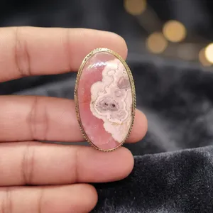 Wholesale Rhodochrosite Brass <b>Frame</b> Groove Cabochon | <b>Pink</b> Natural Gemstone Brass Pendant Setting for Jewelry Making - Product Image 4