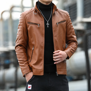 Chaqueta de Motero para Hombre, Recién Llegada, de Cuero Genuino, Color Sólido, Estilo Vintage, con Cierre, Transpirable y Resistente al Viento - Product Image 4