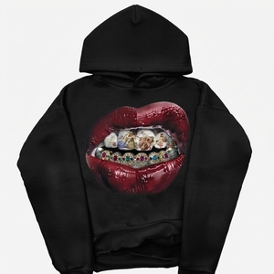 Sweat à capuche blanc coupe classique avec imprimé artistique des lèvres sur le devant, imprimé numérique, unisexe, décontracté, tricoté, 100 % coton, pour l'hiver - Product Image 5